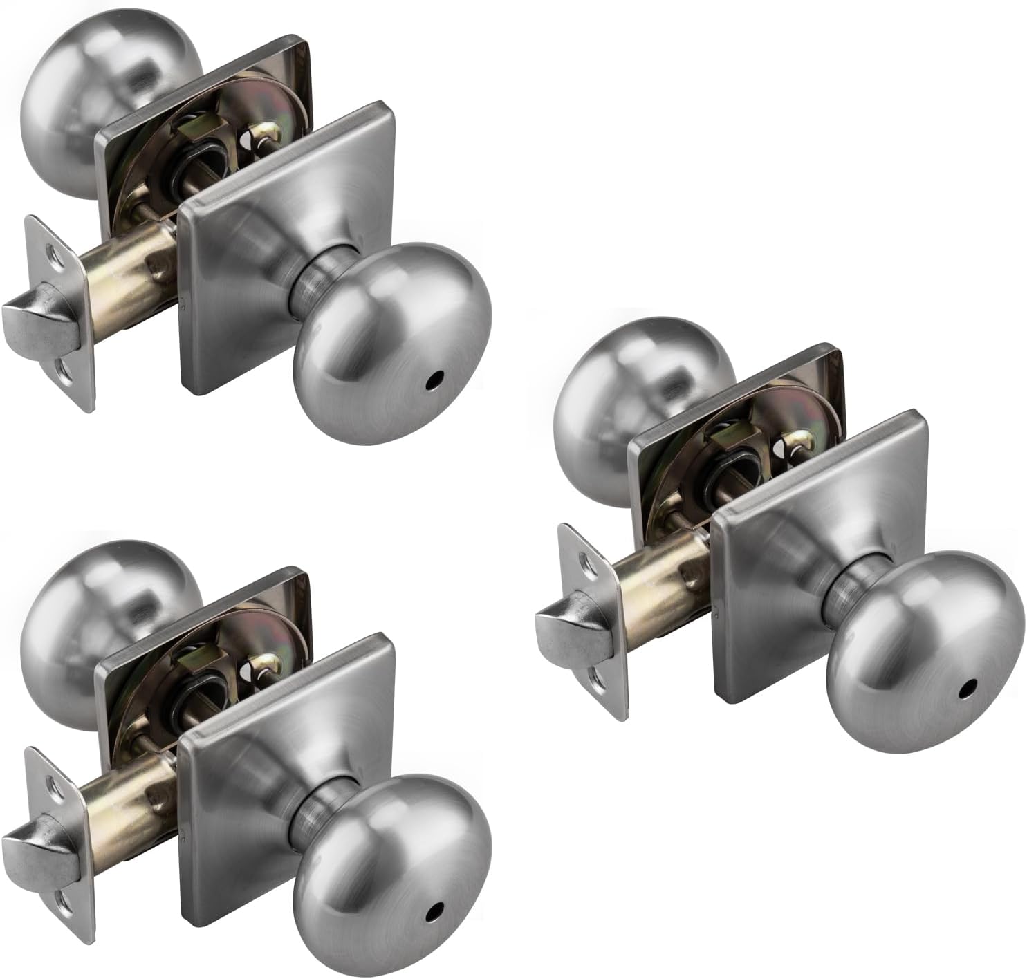 3 Pack Brushed Nickel Door Knobs, Coastal Interior Door Knob for Bath & Bed Doors, Privacy Door Knob with Lock