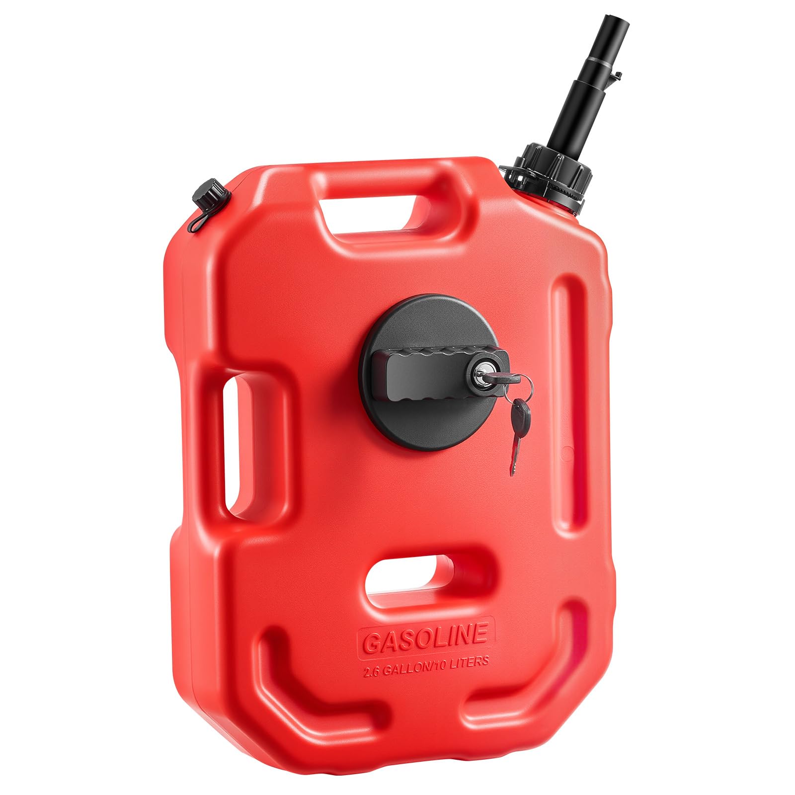 VEVOR Contenitore per Carburante 10 Litri, Tanica Benzina in Polietilene con Beccuccio e Staffa Bloccabile, Portata Massima 0,25L/s, per la Maggior Parte di Auto, Moto, ATV, UTV, Rosso