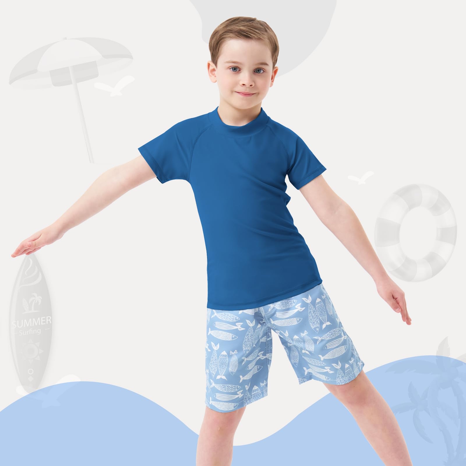 MEETWEE Garçon Manches Courtes Longues Rash Vest Garde Enfants Natation Top UV Protection Solaire pour Surf Beach Pool