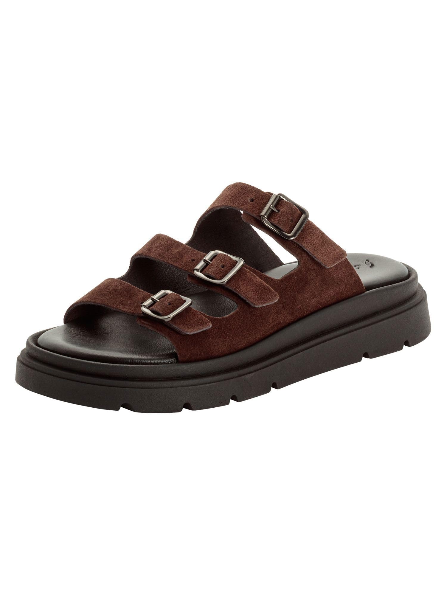 Tamaris Women's leather mules with wedge heel brown 8 UK