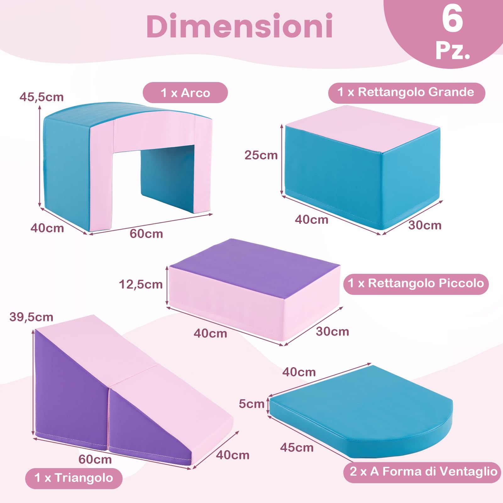 COSTWAY 6 Blocchi di Schiuma per Arrampicata, Gioco Morbido per Bambini, Set di Costruzioni Colorate