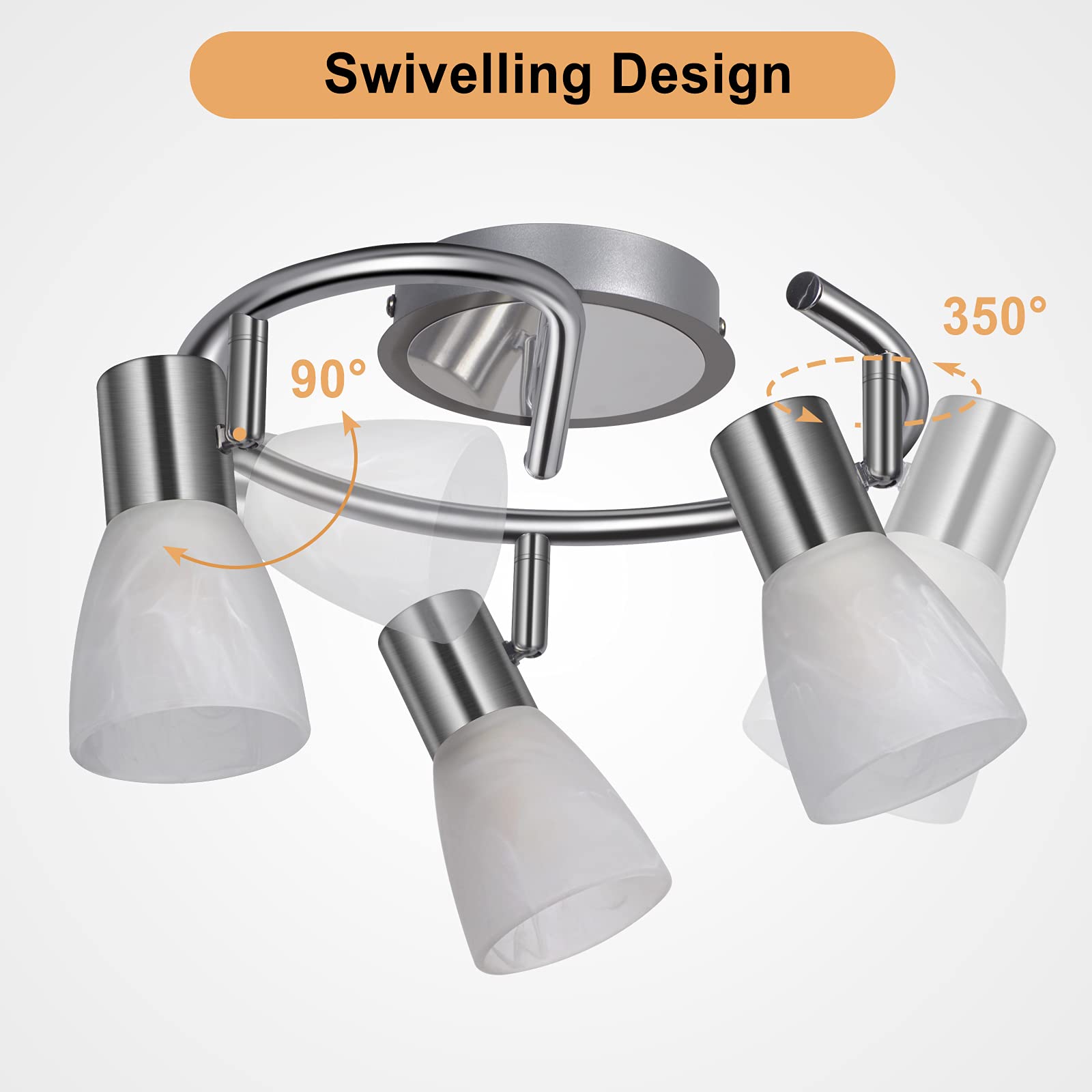 3 Flammig Deckenstrahler E14 LED Deckenleuchte Schwenkbar Deckenlampe wohnzimmer Schlafzimmer Glasschirm Mit 3x 4W 400LM Warmweiß Leuchtmittel