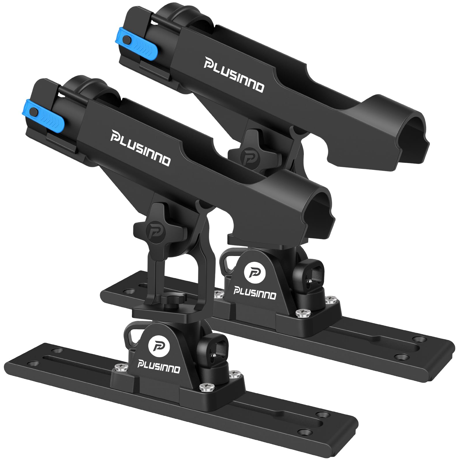 PLUSINNO 2 in 1 Fishing Rod Holders for Boat with Track, Kayak Fishing Rod Holder, Pole Holders for Track Mount / Deck Mount, Fishing Gear with Rod Protective Strap, Kayak Boat Accessories