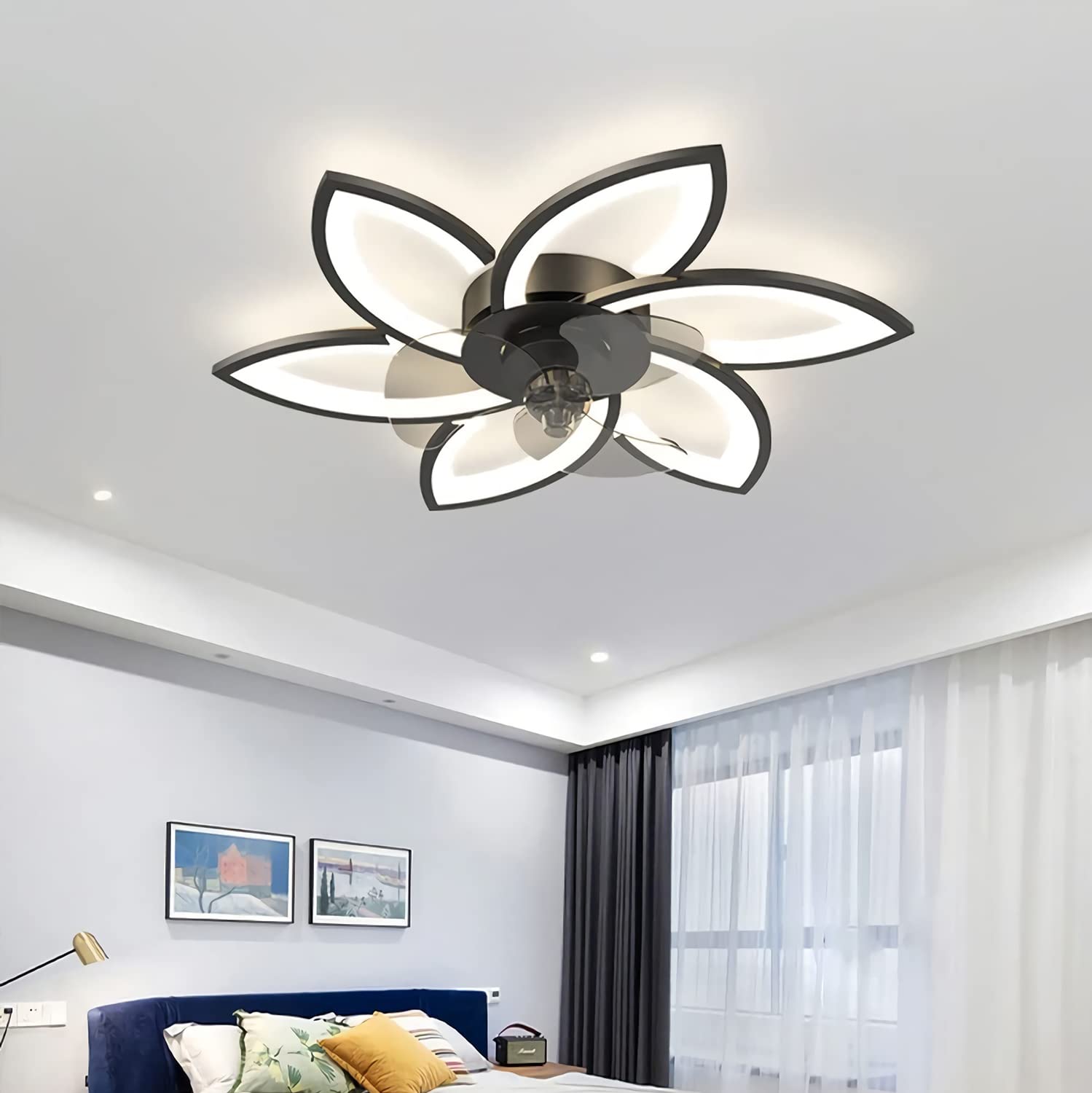 Lampy z wiatrakiem cichy Nowoczesny Wentylator led 6 płomieni lampa Sufitowa ściemniana z Pilotem Lampa Wentylator Jadalnia Sypialnia Wentylator do Salonu 78cm, 72W (czarny)