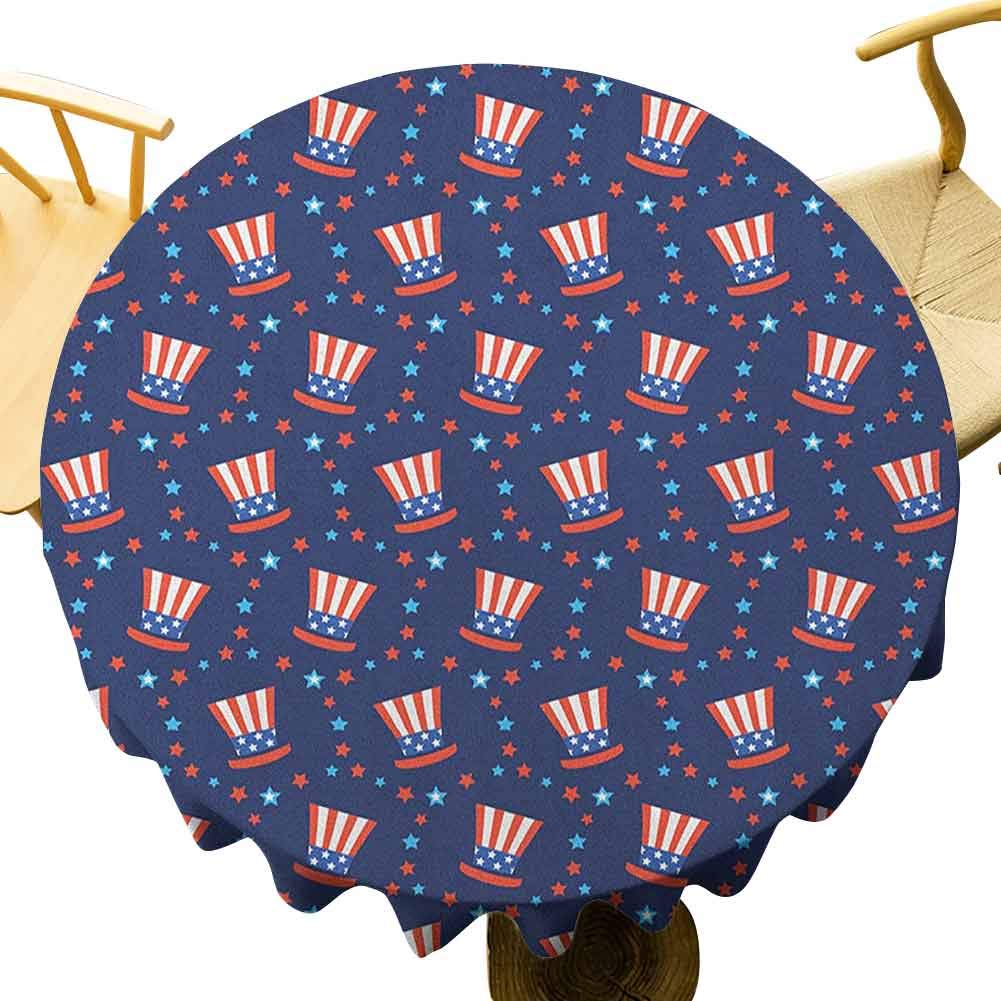 QIAOQIAOLO USA Tablecloth - 35 Inch Printed Round Tablecloth Uncle Sam Hats American Culture Celebration Independence Anniversary Concept for Relatives Navy Blue White Red