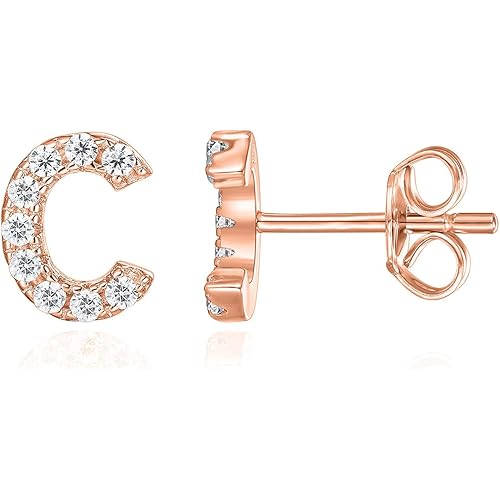 PAVOI 925 Sterling Silver, 14K Gold Plated, CZ Simulated Diamond Stud Earrings Fashion Alphabet Letter Initial Earrings