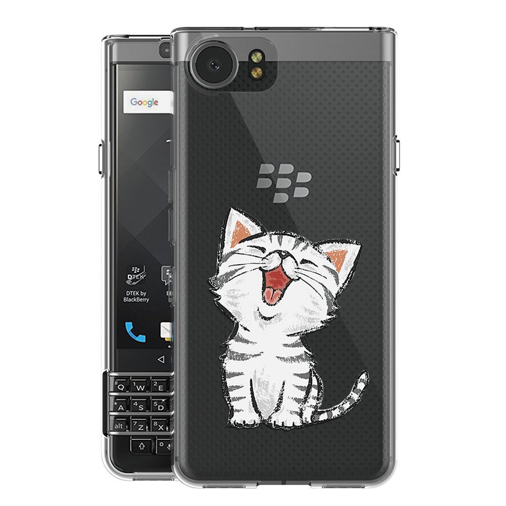 Cover In TPU Morbida Per BlackBerry KeyOne – Trasparente Con Stampa Fiore Bianco, Antigraffio