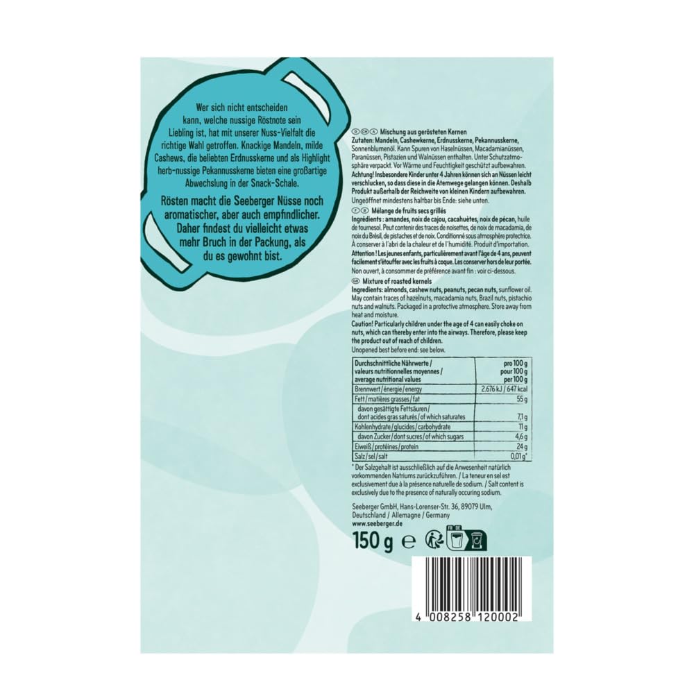 Seeberger geröstete Nuss-Vielfalt 12er Pack: Knackige Nussmischung mit Mandeln, Cashews, Pekan- und Erdnüssen - zum Snacken und Mitnehmen - ohne Salz (12 x 150 g)