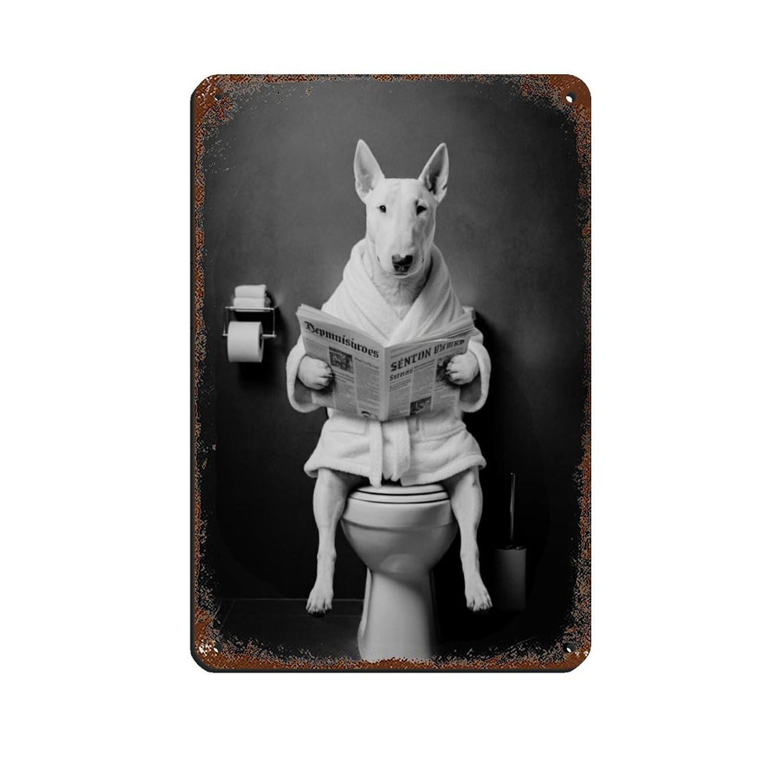 Bull Terrier Dog in Bathroom Art (2) Tin Sign Vintage Metal Pub Club Cafe Bar Home Wall Art Decoration Poster Retro 8x12inch(20x30cm)