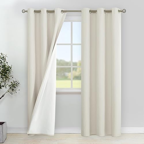 YoungsTex Cortinas opacas de lino para dormitorio, oscurecimiento de habitación completa, con ojales, cortinas largas de lino con aislamiento