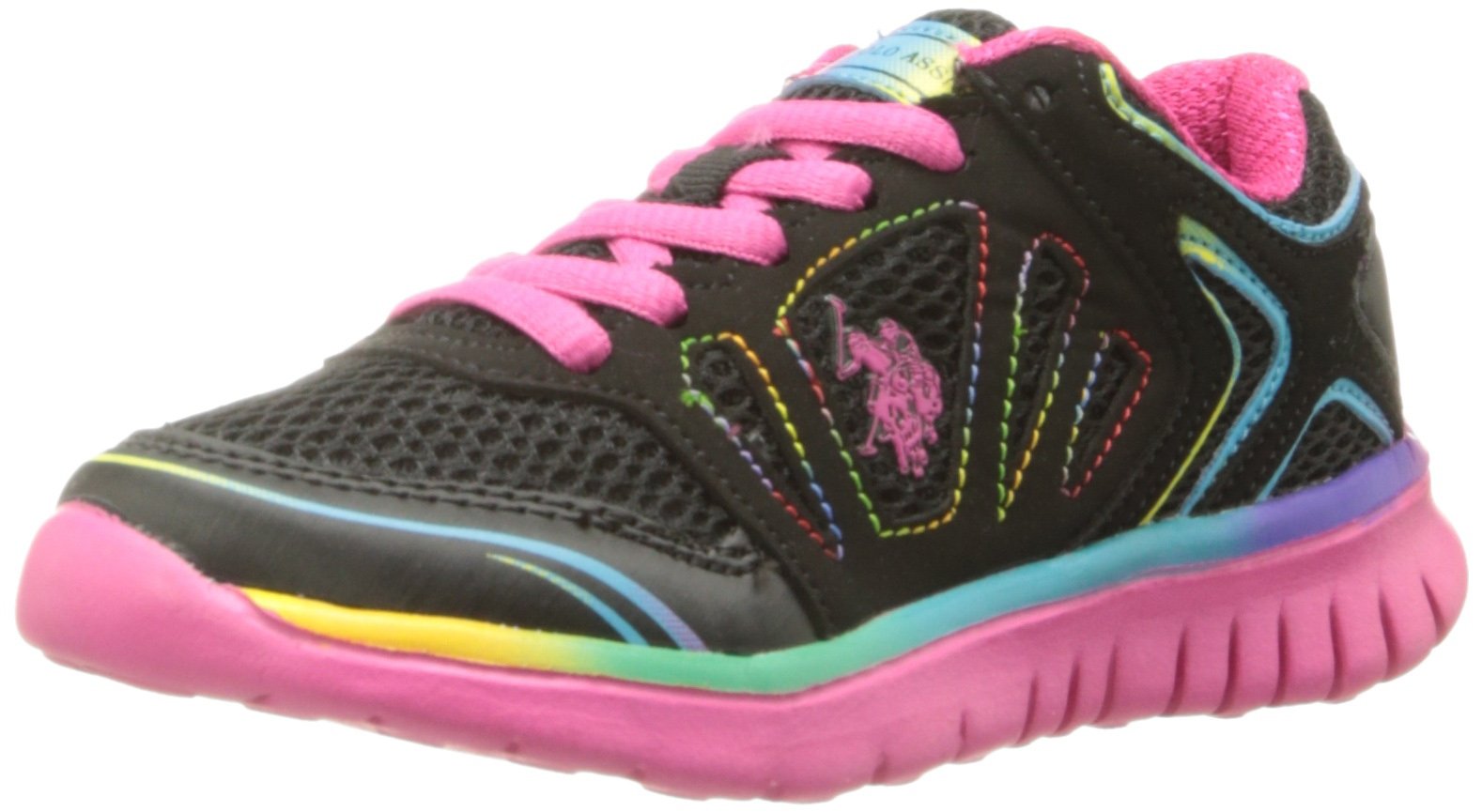 U.S. Polo Assn. Flame Running Shoe (Little Kid/Big Kid),Black/Fuchsia/Multi,3 M US Little Kid