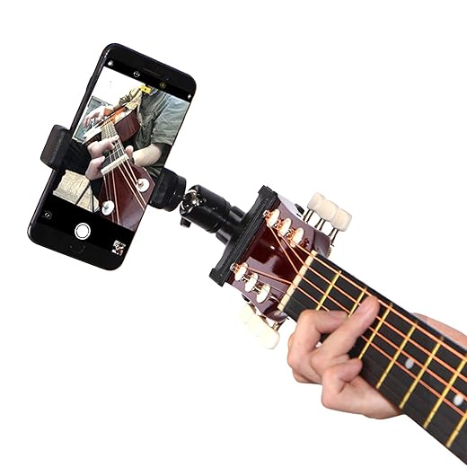 Guitar Head Phone Holder Mount for Live Broadcast Teaching Video Recording Android and iPhone Compatible Guitar/Electric Guitar/Bass/Ukulele