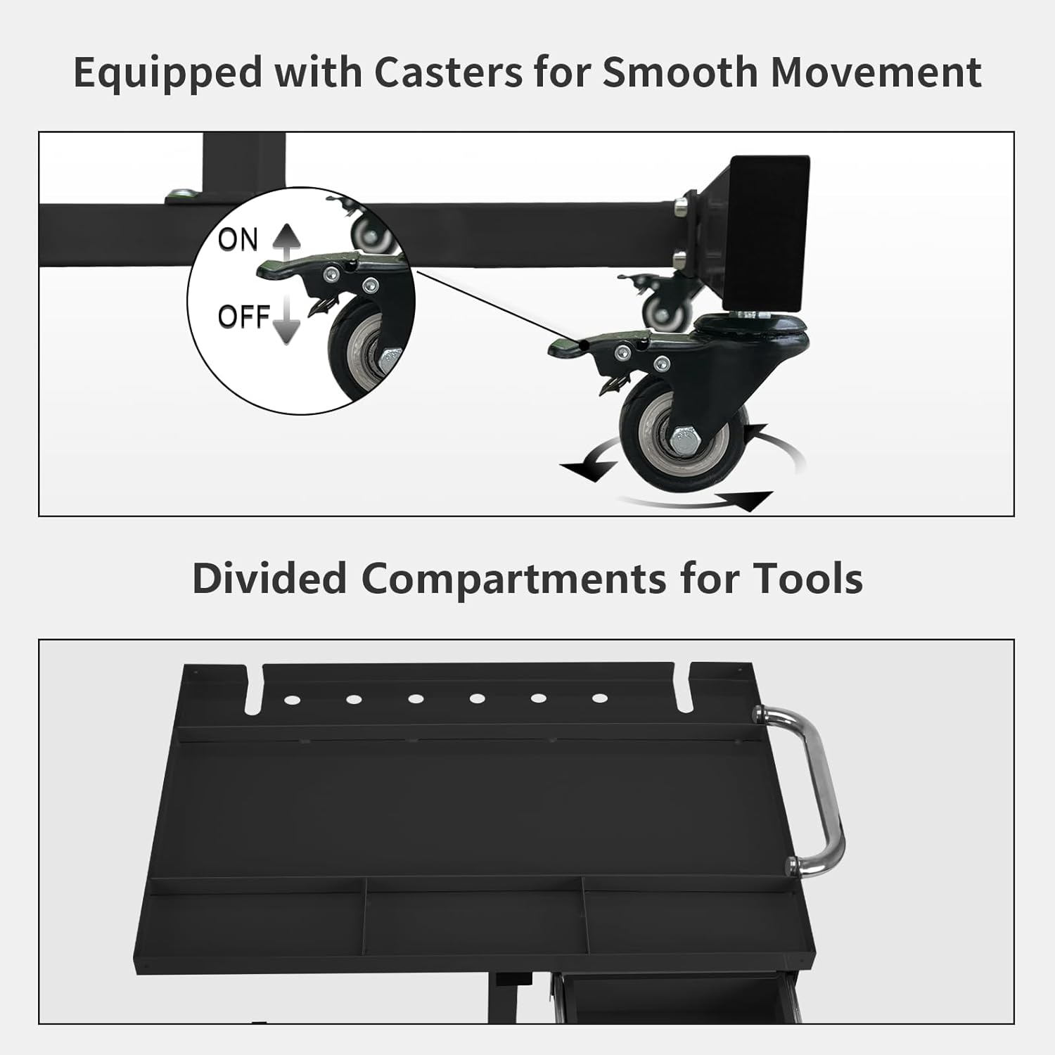 Rolling Tool Tray with Wheels,29×20×34in Tear Down Work Table with Drawers,220lbs Capacity Mechanics Rolling Work Table for Garage, Shop, DIY (Black)