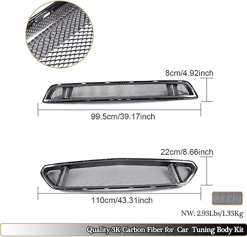 Miniatura 6 de Parrilla de parachoques delantero compatible con Ford Mustang GT V6 Shelby GT350R EcoBoost Coupe 2015 2016 2017 Car Racing Real Carbon Fiber Hood