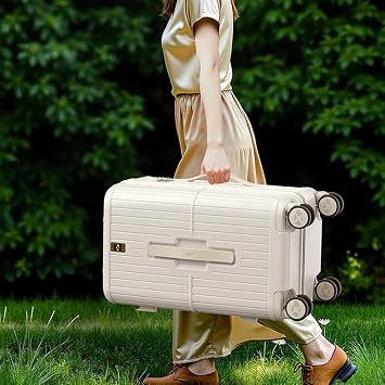 FREEFLY Hard Shell Medium Suitcase Lightweight Durable Carry On Luggage Cabin Suitcase on 4 Double Rotating Wheels,White,20in