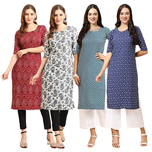 Image of Pinkmint Women's Crepe Digital Print Straight Kurta [Pack of 4]