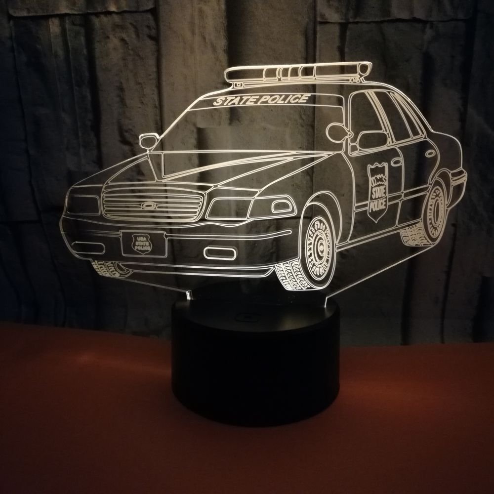 3D Polizeiauto Nachtlicht Mit Fernbedienung - 16 Farben, USB-Betrieb, Optische Täuschung LED Lampe