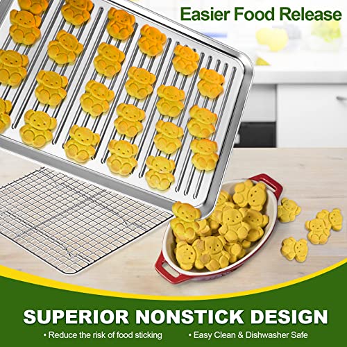 Baking Sheet With Rack Set (2 Baking Pans + 2 Cooling Racks), Cekee Stainless Steel Cookie Sheets For Baking, Baking Sheets For Oven, Nonstick & Warp Resistant & Heavy Duty, Size 16 X 12 X 1 Inches #TOP4