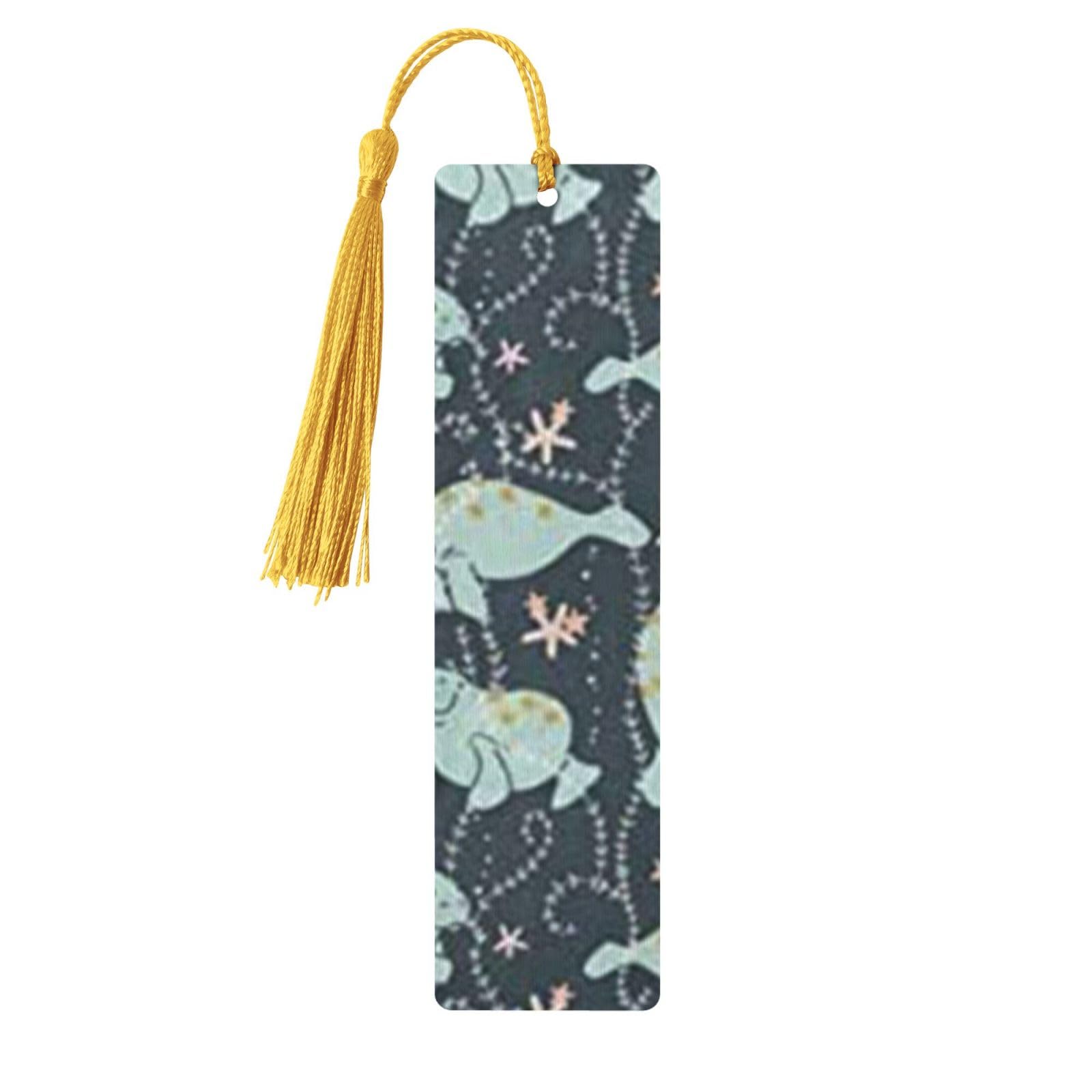 Jbyjbx Juego de marcapáginas de madera con estampado de animales de manatí, doble cara, borlas coloridas, decoración de fiestas de cumpleaños