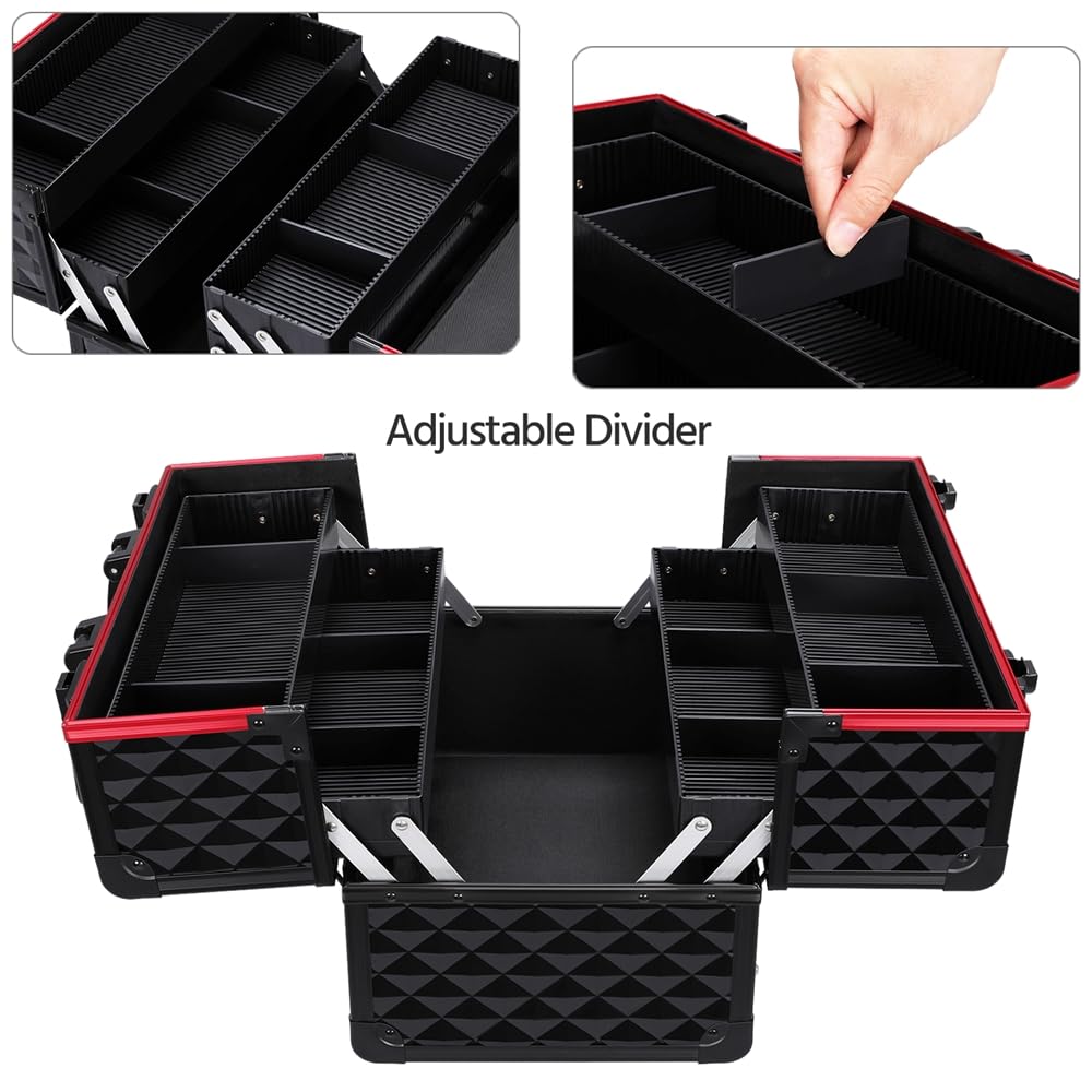 Yaheetech Maletín de Maquillaje Profesional Estuche Maquillaje Mujer Organizador de Manicura Neceser de Viaje para Esmaltes y Cosmeticos 34.7x22.2x25 cm Negro