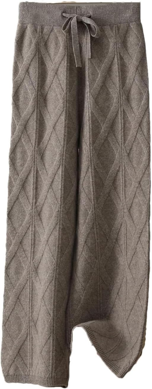 Women 100% Merino Wool Knit Pants Winter Thick Wide Leg Lounge Bottoms Business Casual Trousers