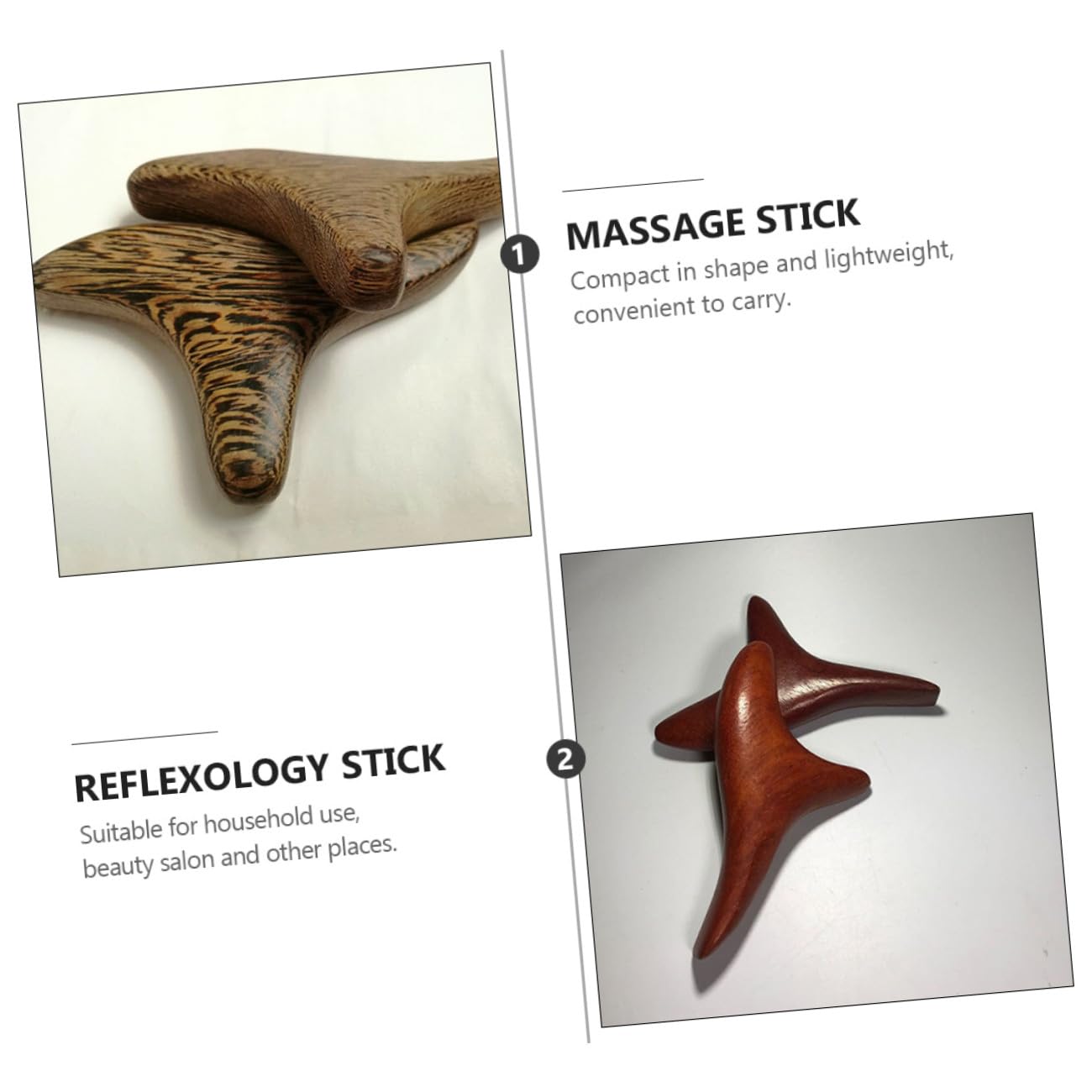 Bâtonnets de Massage en Bois Synthétique 2 Pièces, Légers et Compacts, Design Ergonomique pour Soin Corporel à Domicile Salon de Beauté