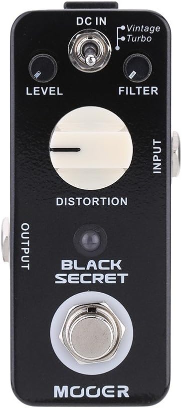 Black Secret Mini Distortion Pedal for Electric Guitar – Dual Vintage/Turbo Modes, True Bypass, Aluminum Chassis