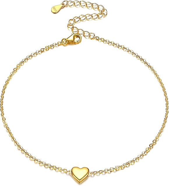 925 Sterling Silver Heart/Moon/Star/Bar/Round Charm Anklet for Women Summer Beach Sandal Barefoot Jewelry(Gift Wrapped)