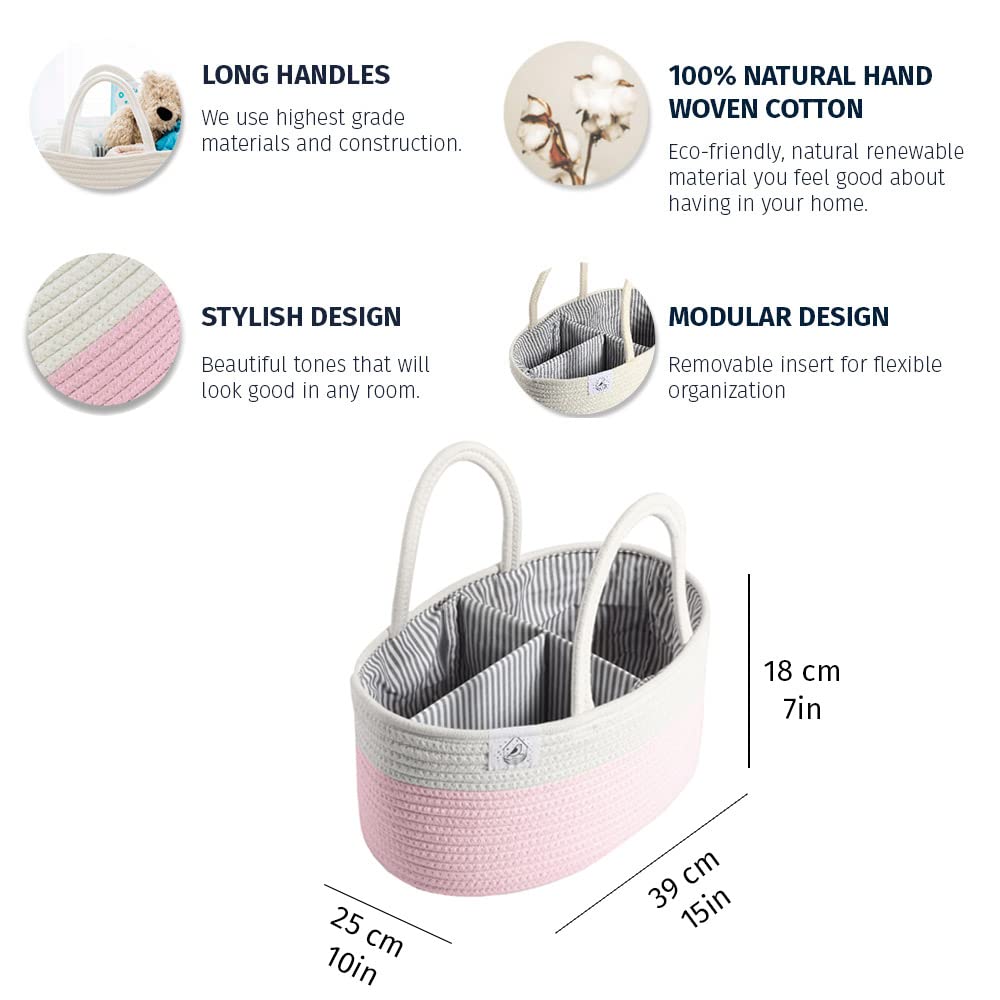 OrganiHaus Rope Diaper Caddy Basket & Baby Changing Basket Diaper