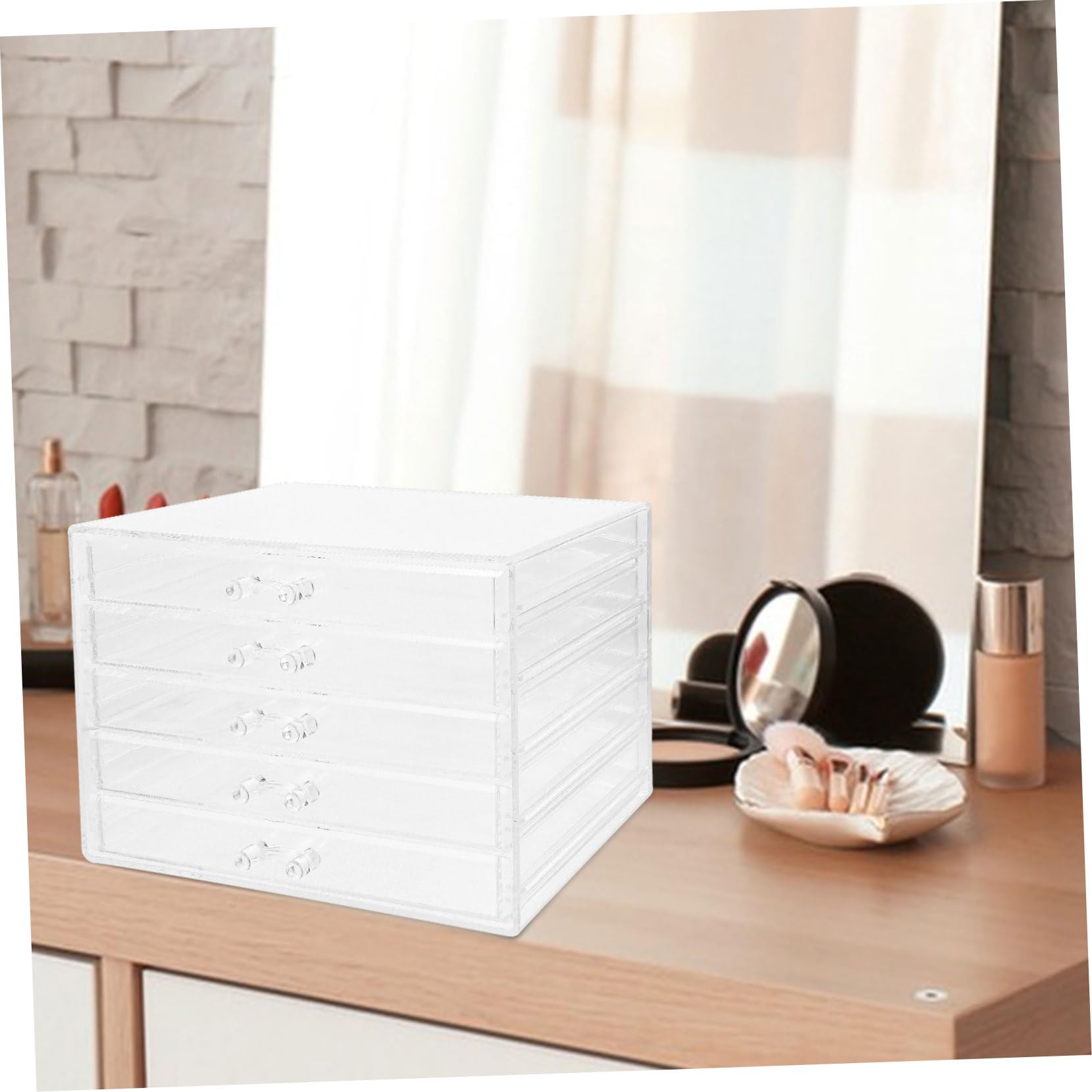 Happyyami Organizador de Maquillaje Acrílico con 5 Cajones Versátil y Fácil de Limpiar para Decoración de Escritorio y Almacenamiento de Cosméticos