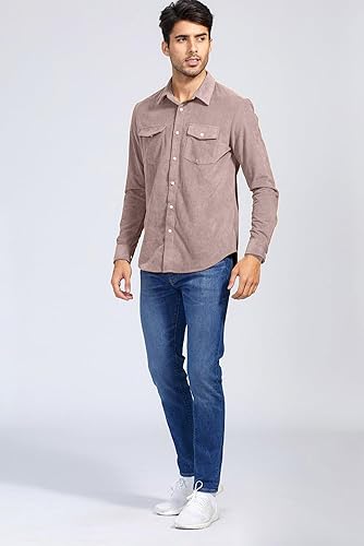 Vista 8 de JMIERR Camisas de pana con botones para hombre, chaqueta casual de manga larga con bolsillos de solapa