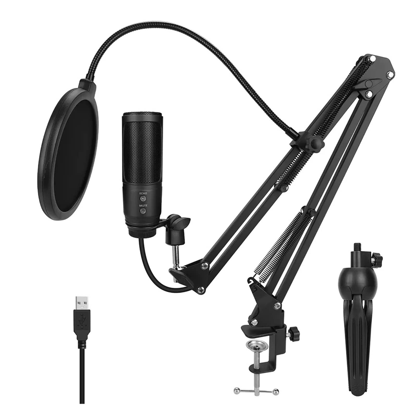 Kompatybilny z mikrofonami do gier Zestaw mikrofonu pojemnościowego USB ze statywem z funkcją wyciszenia echa do strumieniowego przesyłania podcastów komputera PC Mac Studio