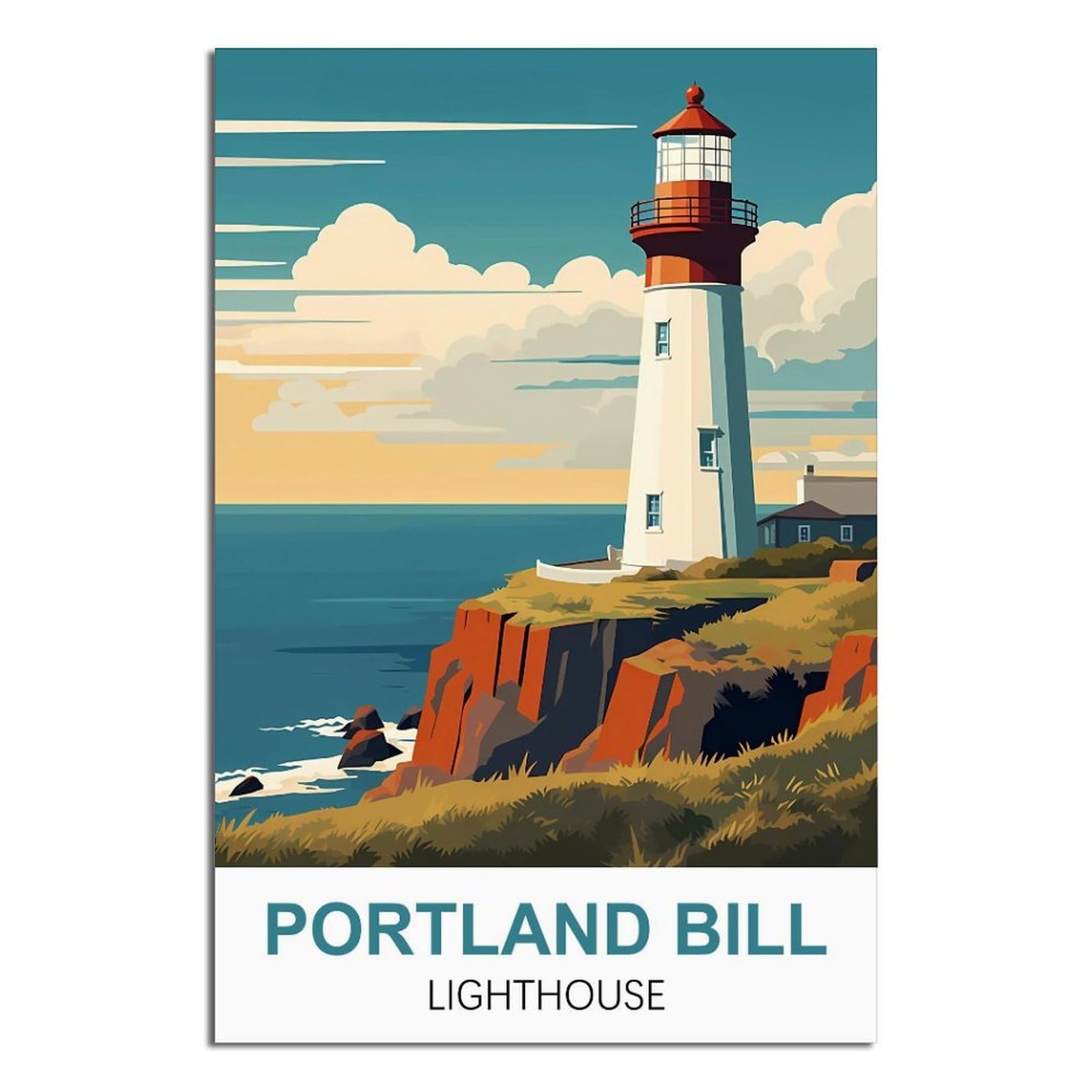 iPuzou Portland Bill Lighthouse Vintage Travel Poster 08x12inch(20x30cm) Canvas Wall Decor, Wall Art Posters Prints Paintings Pictures for Living Room