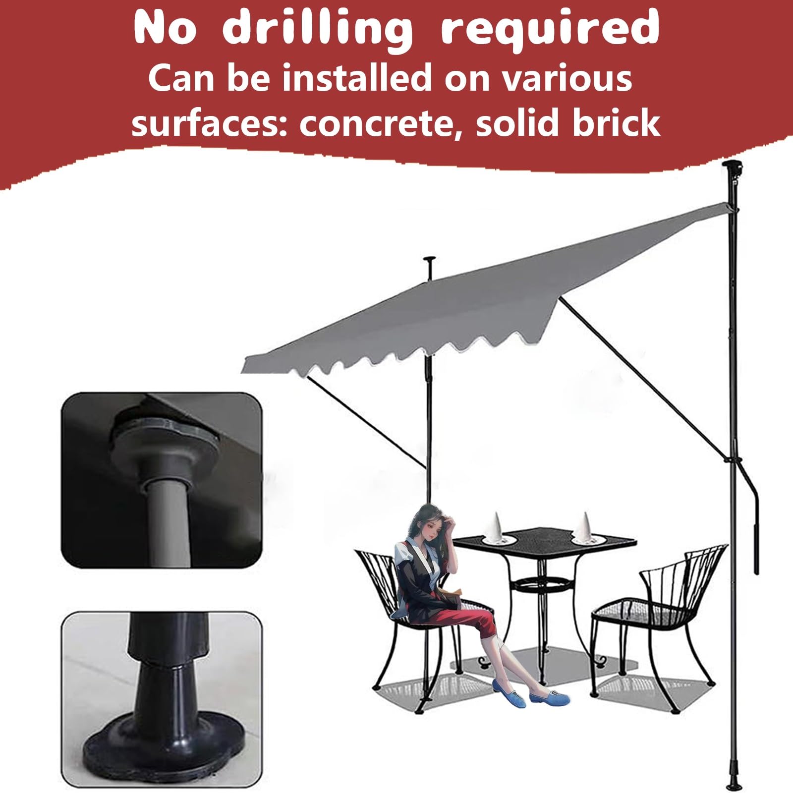 Toldo retráctil manual resistente a los rayos UV para jardín, acero y poliéster con altura ajustable de 2,15 a 3,1 m, sin taladrar, para patio al aire libre (gris + blanco, 3 x 1 m)