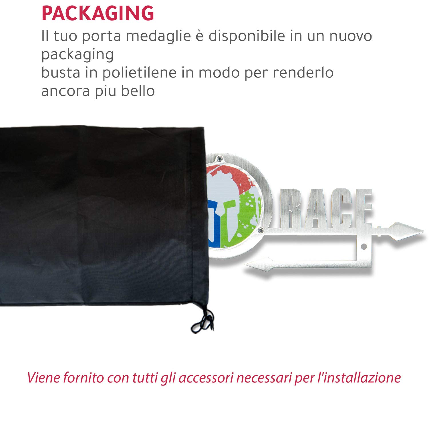 Porta Medaglie Accessori Medal Display da Parete Muro Spartan Race Ocr Medagliere Acciao Inox Spazzolato Trifecta Hanger Gara Medaglia Espositore