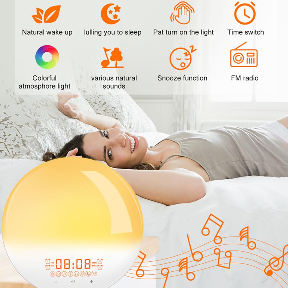 TsoLay Sveglia All'alba, Luce di Risveglio E Simulazione Dell'alba Colorata, 20 Livelli di Luminosità Regolabili, 8 Opzioni per I Compagni di Sonno Adatti a Chi Ha Il Sonno Pesante