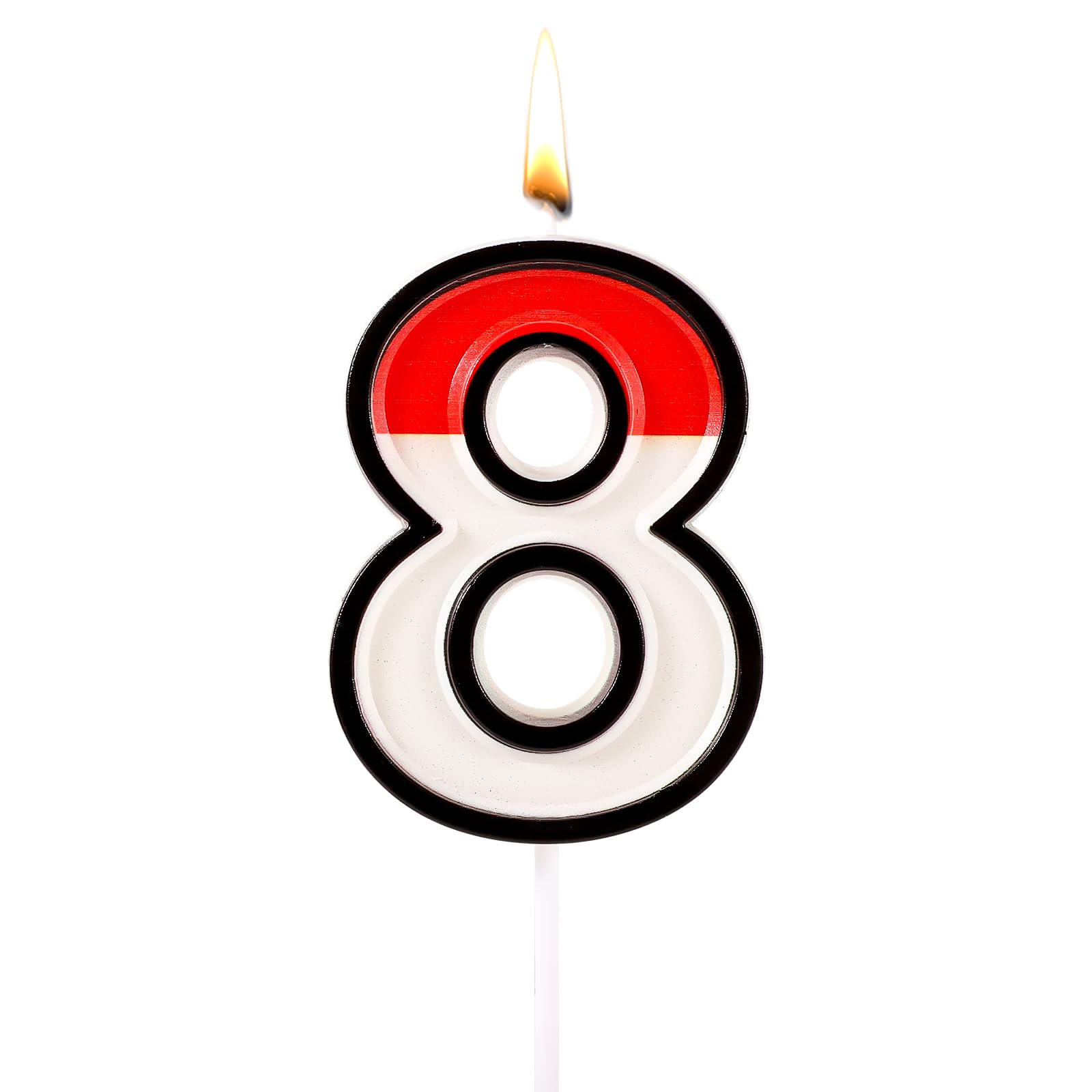 Anime Cartoon Birthday Candles, Cartoon Red and White Birthday Cake Candle Anime Themed Birthday Candles for Birthday Party Topper Supplies (Number 8)
