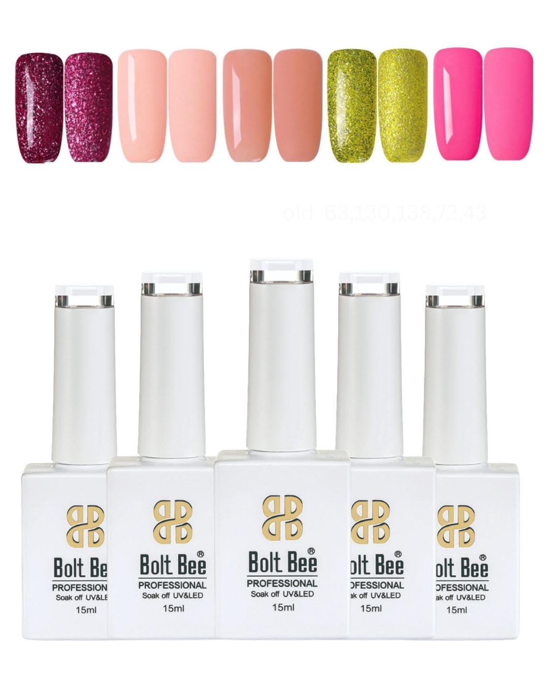 BOLT BEE Cat Eye Gel Nail Polish Set of 5 | Soak Off UV LED Gel Nail Polish Kit | Glitter Magnetic Effect Nail Art Gel | Long Lasting Salon Finish | 15ml Each (Deep Berry Glitter + Nude Pink + Dusty Rose + Lime Gold Glitter + Neon Pink)-image-39