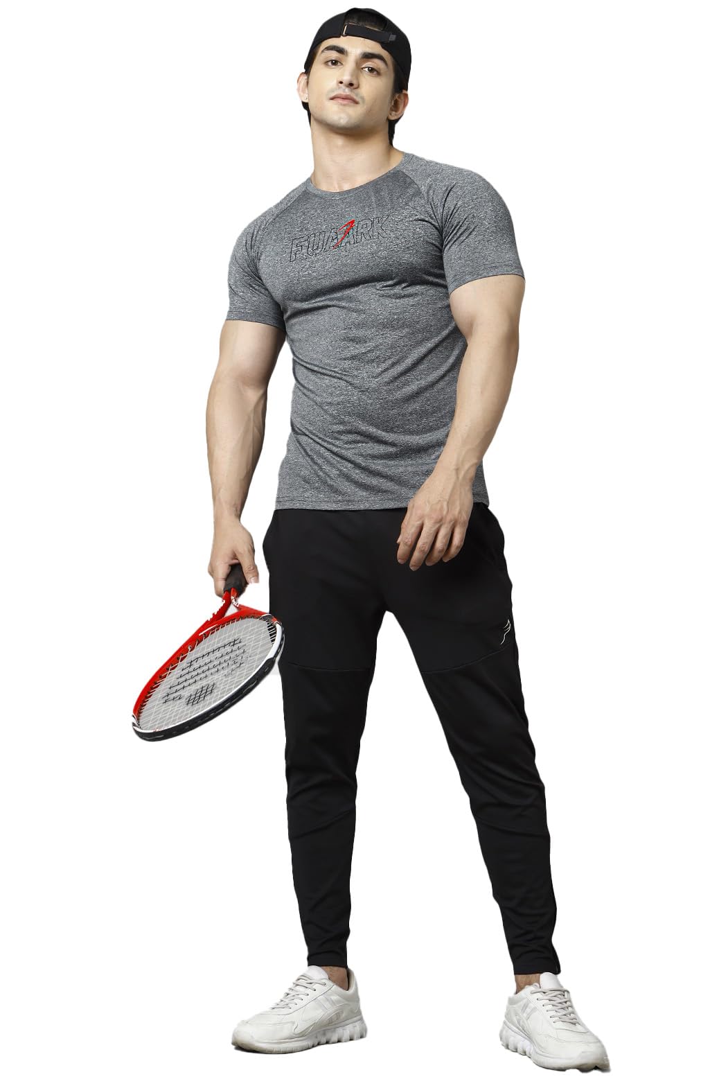 FUAARKMens Slim Fit Sports and Gym Training Workout T-Shirt (Large, Grey-1)