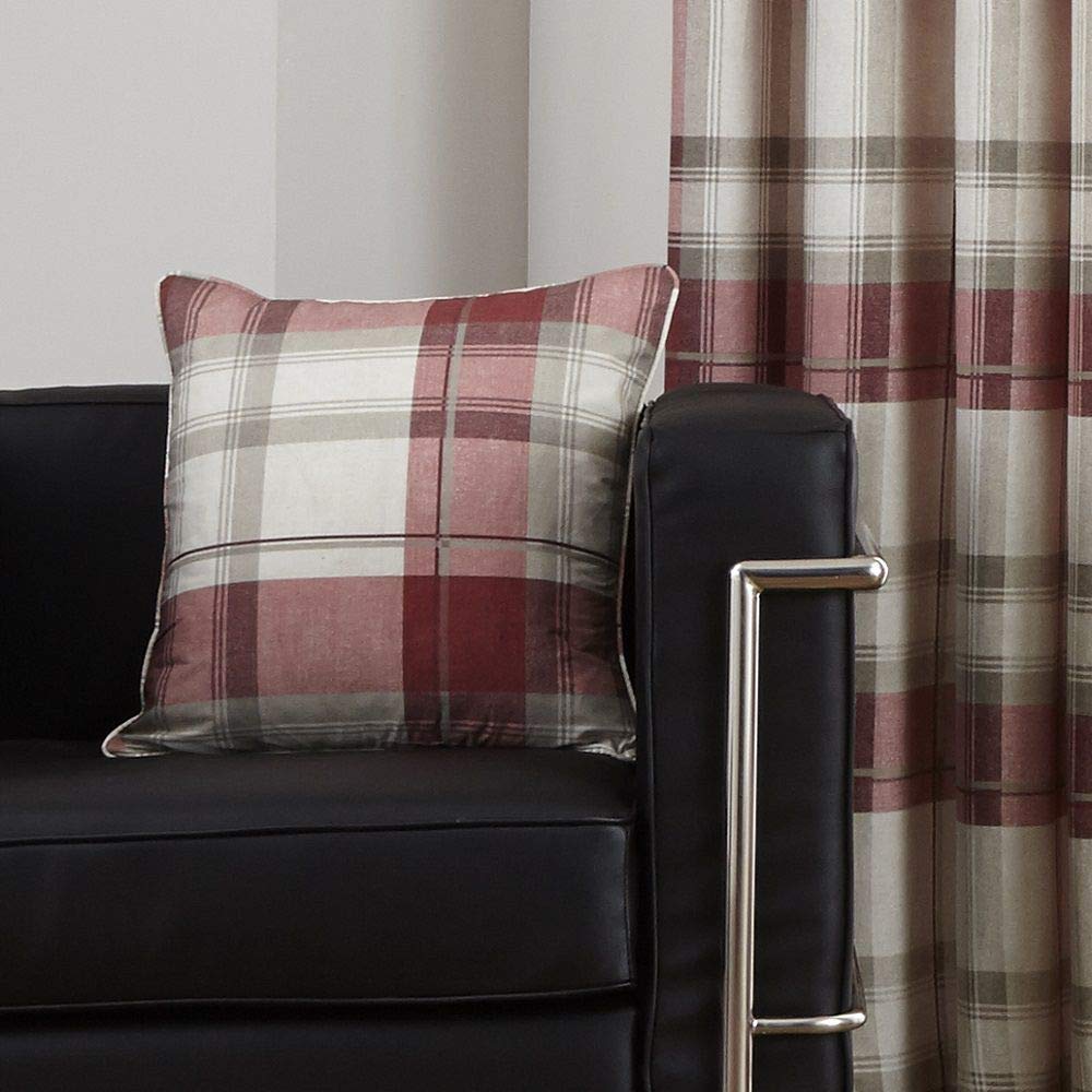 Fusion - Balmoral Check - 100 Percent Cotton Cushion Cover - Ruby, 43 x 43 cm