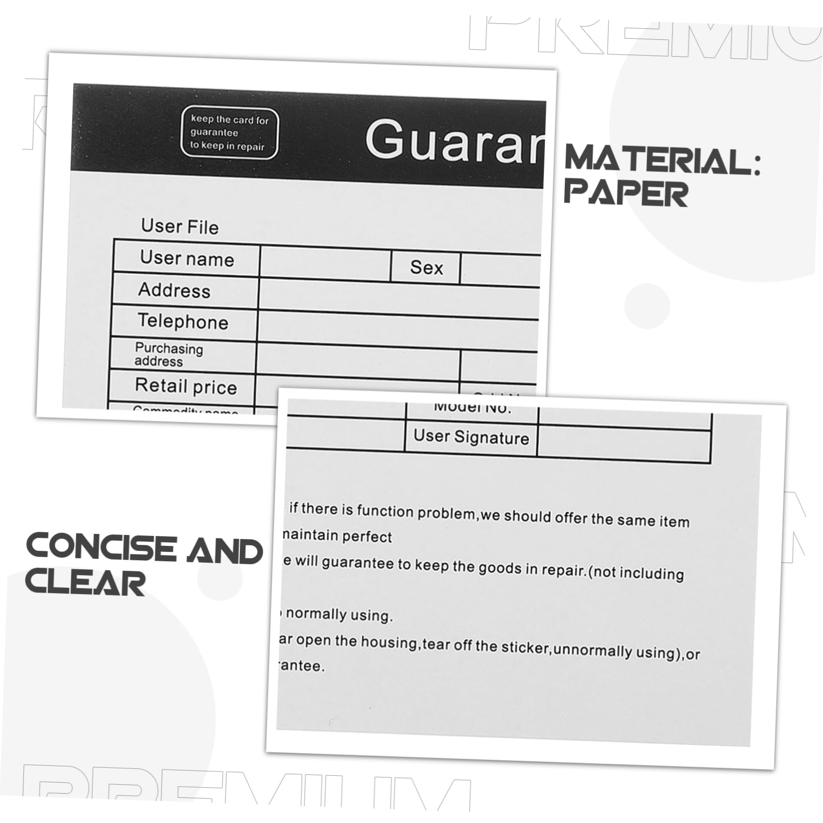 CALLARON 4 Sätze Garantiekarte Für Geräte Englische After- -karten Leere Kundendienstkarte Gerätewartungskarten Gerätereparaturkarten Papier 200 Stück * 4