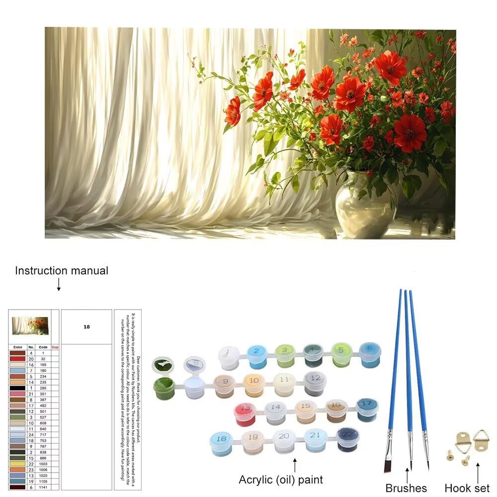 Malen Nach Zahlen Erwachsene xxl, Paint by Numbers Malen Nach Zahlen Blumen Vase, DIY Geschenk Art mit Pinseln und Acrylfarben Handgemalt Ölgemälde Leinwand für Home Décor, Ohne Rahmen 80x160cm W-846