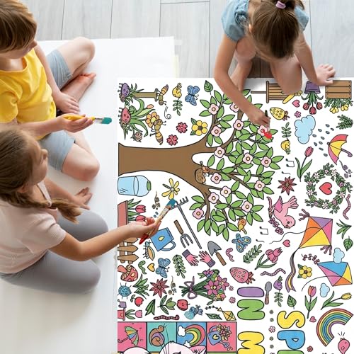 Image of OHOME Spring Giant Coloring Poster /Tablecloth - 72x30 Inch Spring Decorations for Home,Kids Crafts Games Activities Toys Decor Party Decor for Classroom School