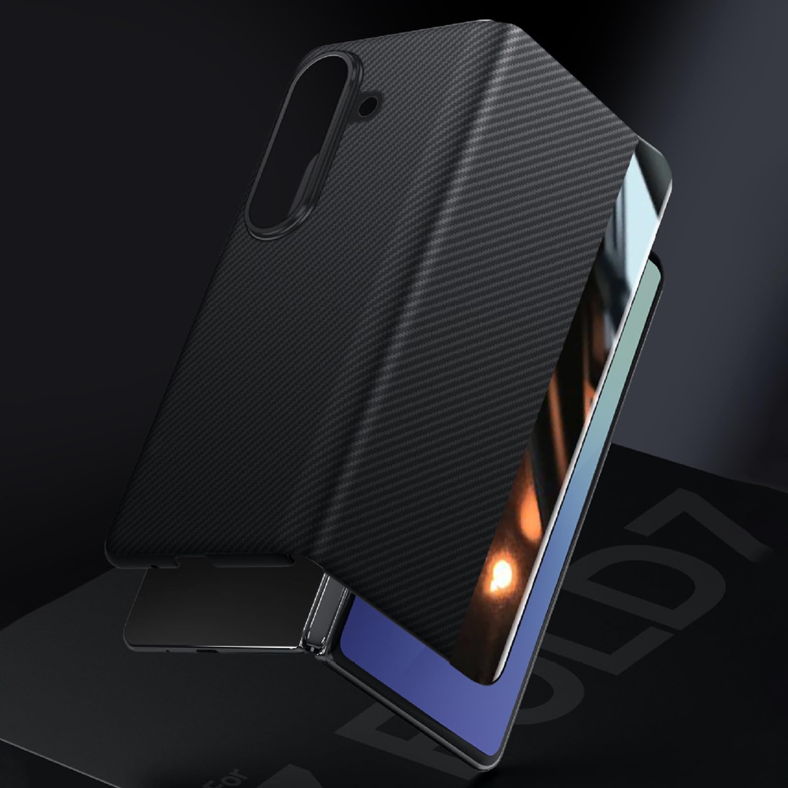 Etui z klapką do Samsung Galaxy Z Fold 7, smukłe, lekkie, luksusowe etui biznesowe z przegródką na karty, magnetyczne włókno węglowe, skórzane etui (fioletowe)