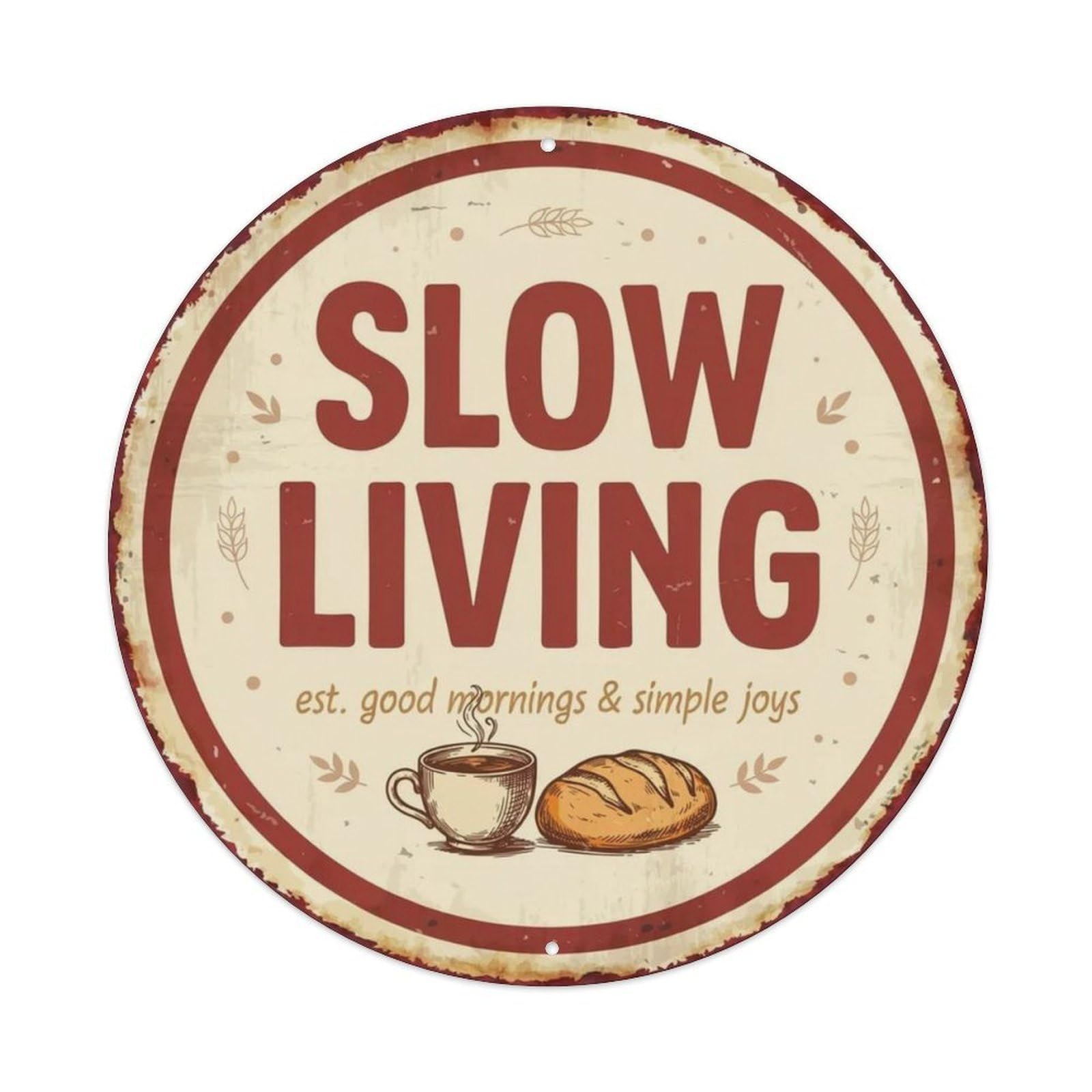 Slow Living Hand Drawn Metal Tin Sign Plaque