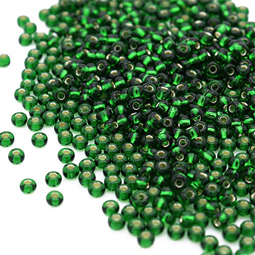 PRECIOSA Beads Unlimited Plata Forrado Checa Verde Esmeralda Cristal rocalla/Semillas 8/0-pack de 100 G