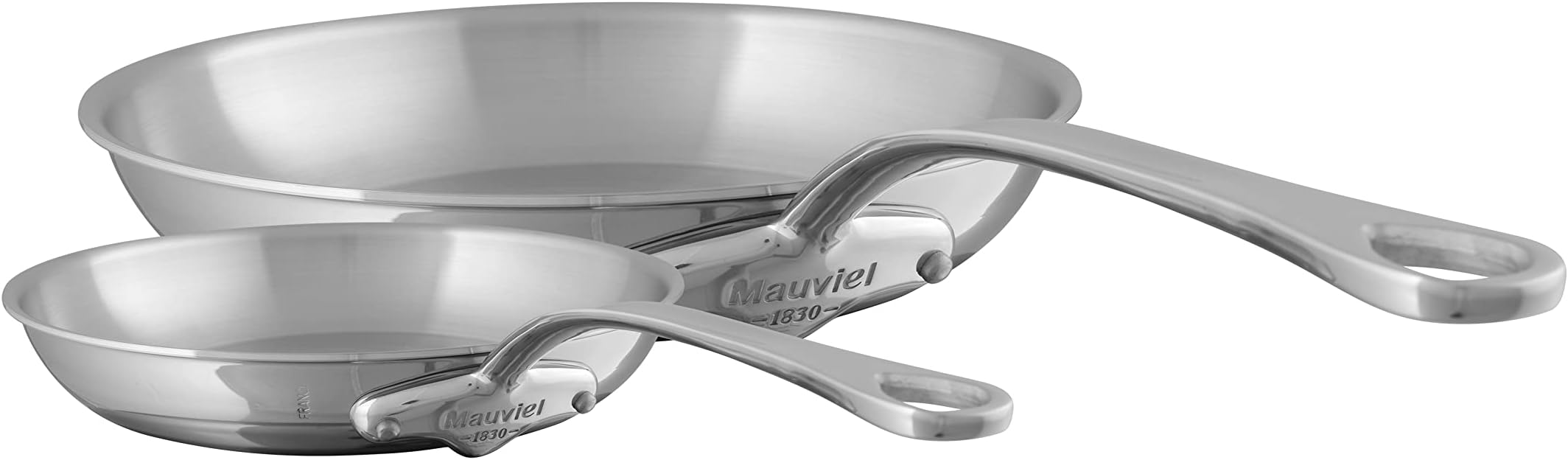 M'Cook 5-Ply Polished Stainless Steel 2-Piece Frying Pan Set With Cast Stainless Steel Handles, Made In France