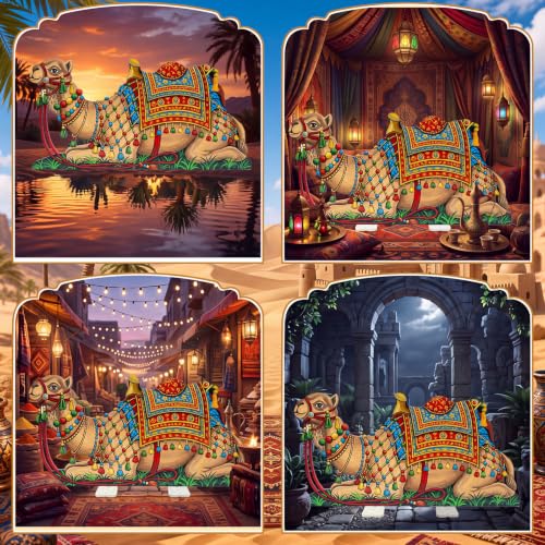 Image of Qunclay 4 ft Camel Cardboard Cutout Life Size Arabian Nights Party Decoration Desert Safari Animal Theme Camel Photo Booth Prop Standee Standup Backdrop for Nativity Scene Egyptian VBS Birthday Decor
