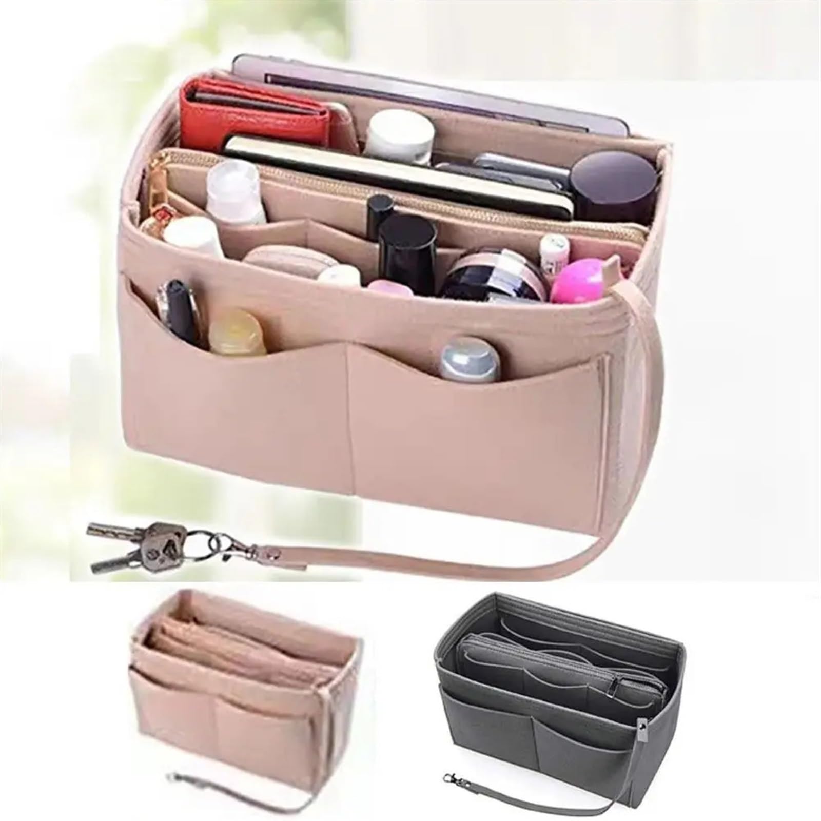 Forro interior de bolso Forro De Fieltro For Insertar, Organizador Maquillaje, Bolsa Cosméticos, Interior For Bolso Mano(Gray,M)
