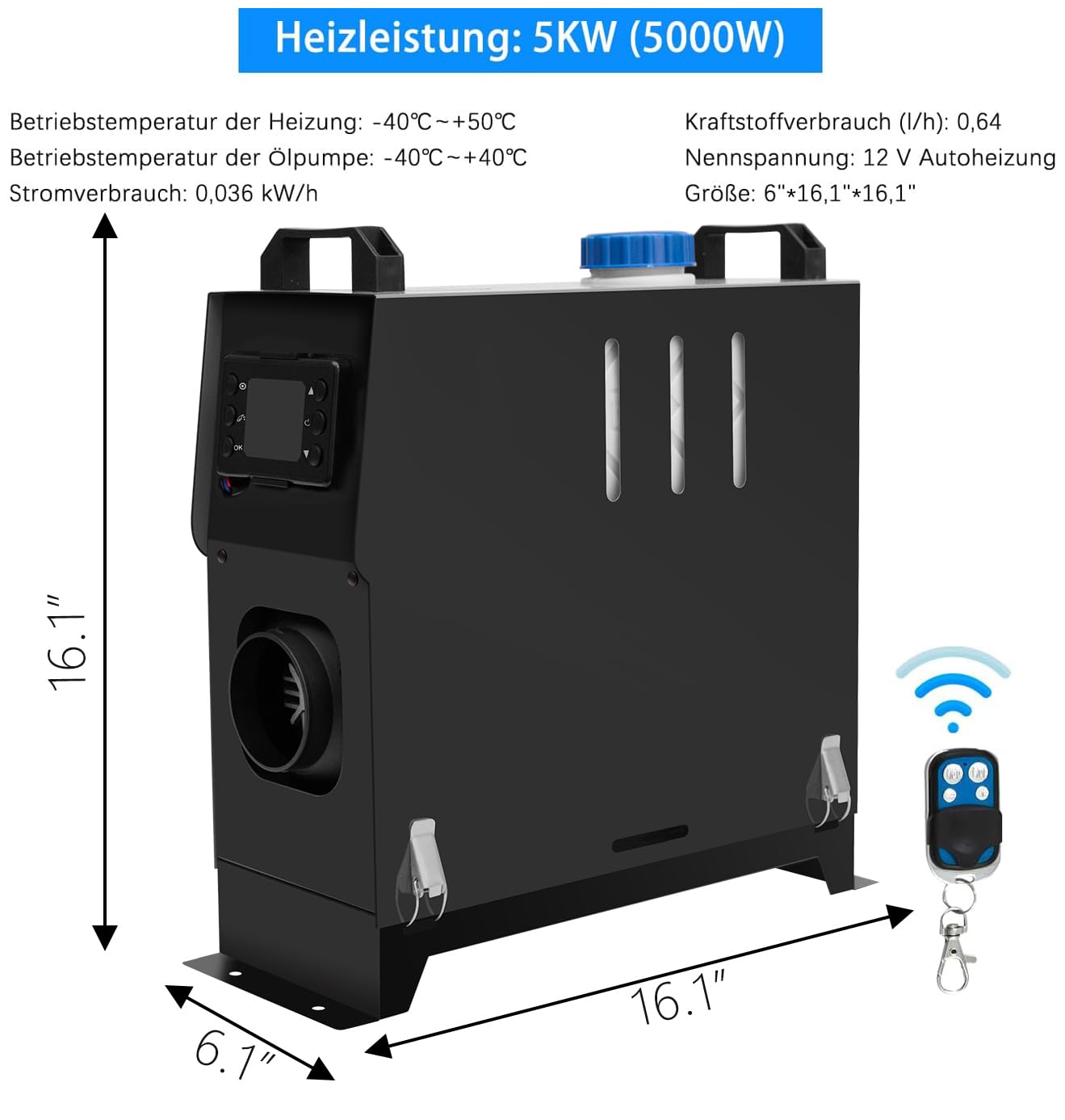 8KW Diesel Lufterhitzer, 12V Standhezung Diesel, Luft Dieselheizung, Air Diesel Heizung mit Schalldämpfer&LCD Schalter, Standheizung für Auto RV Boote LKW Wohnmobil Bus (Type1 Schwarz)